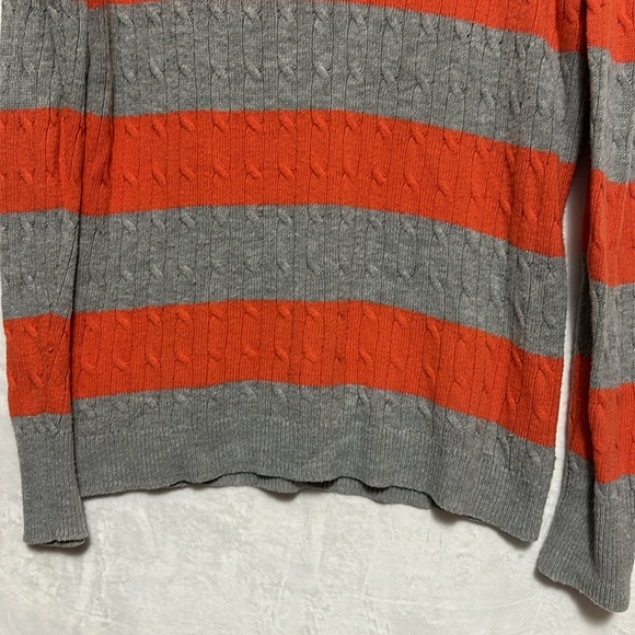 Talbots Lambswool Blend Women’s Grey Orange Striped Sweater Size Medium - Picture 4 of 6